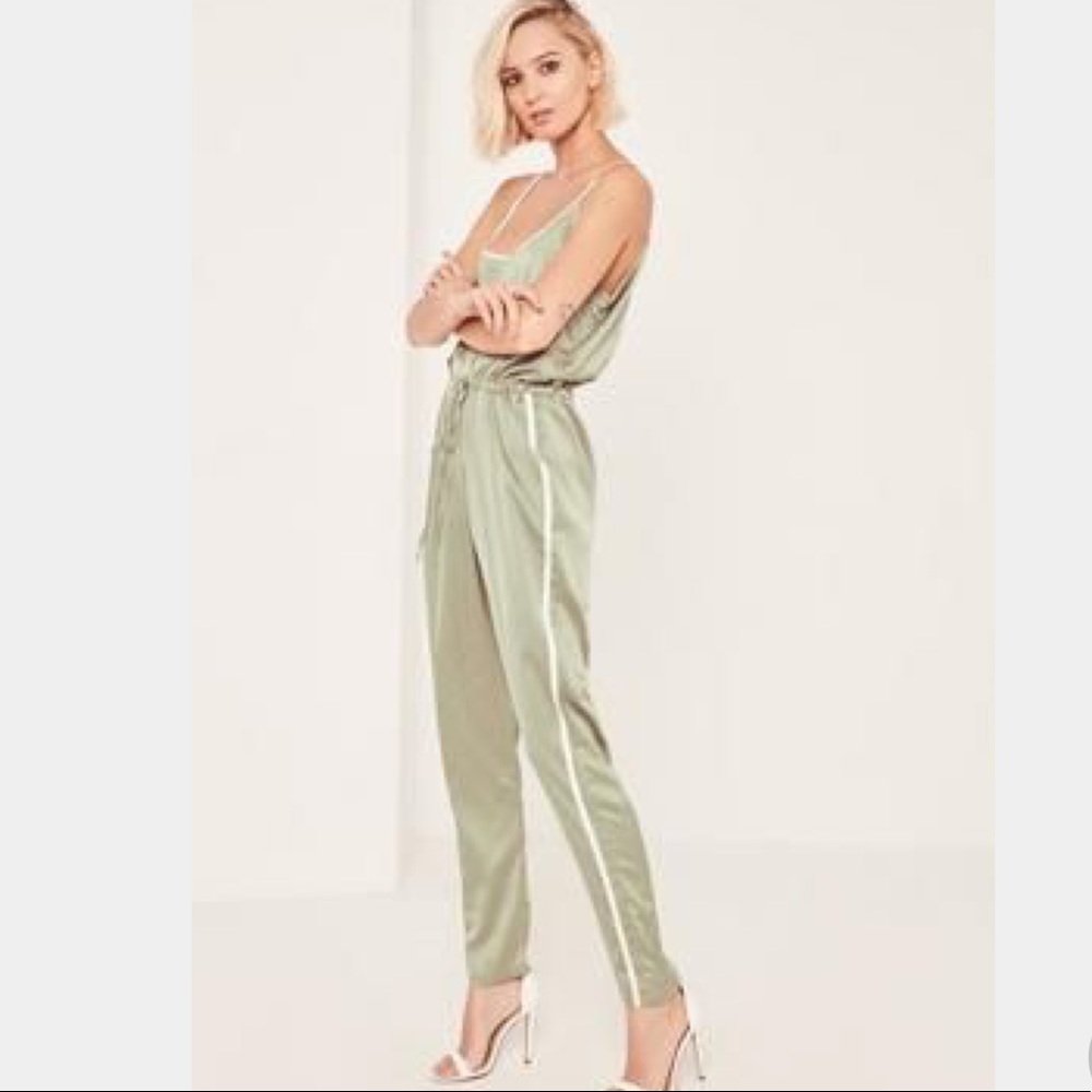 Misguided Satin Lime Green Jumpsuit